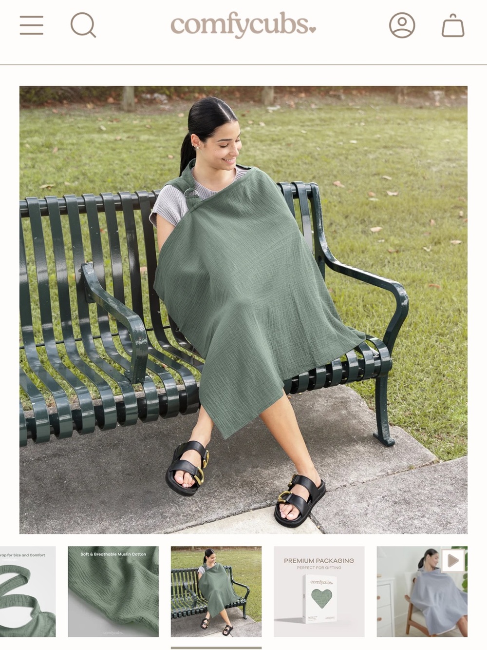 Kids Olive Green Linen-Muslin Blend Nursing Cover